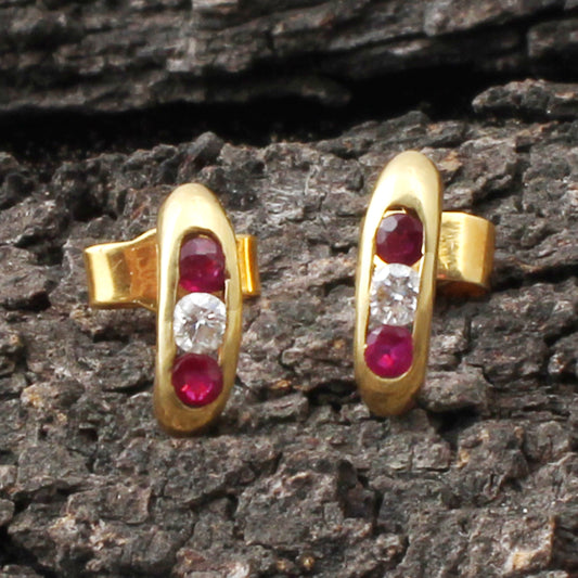 Ruby And Diamonds Gold Earring