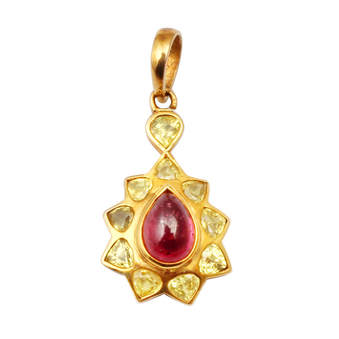 Ruby(Natural ), Yellow Sapphire Gold Pendant