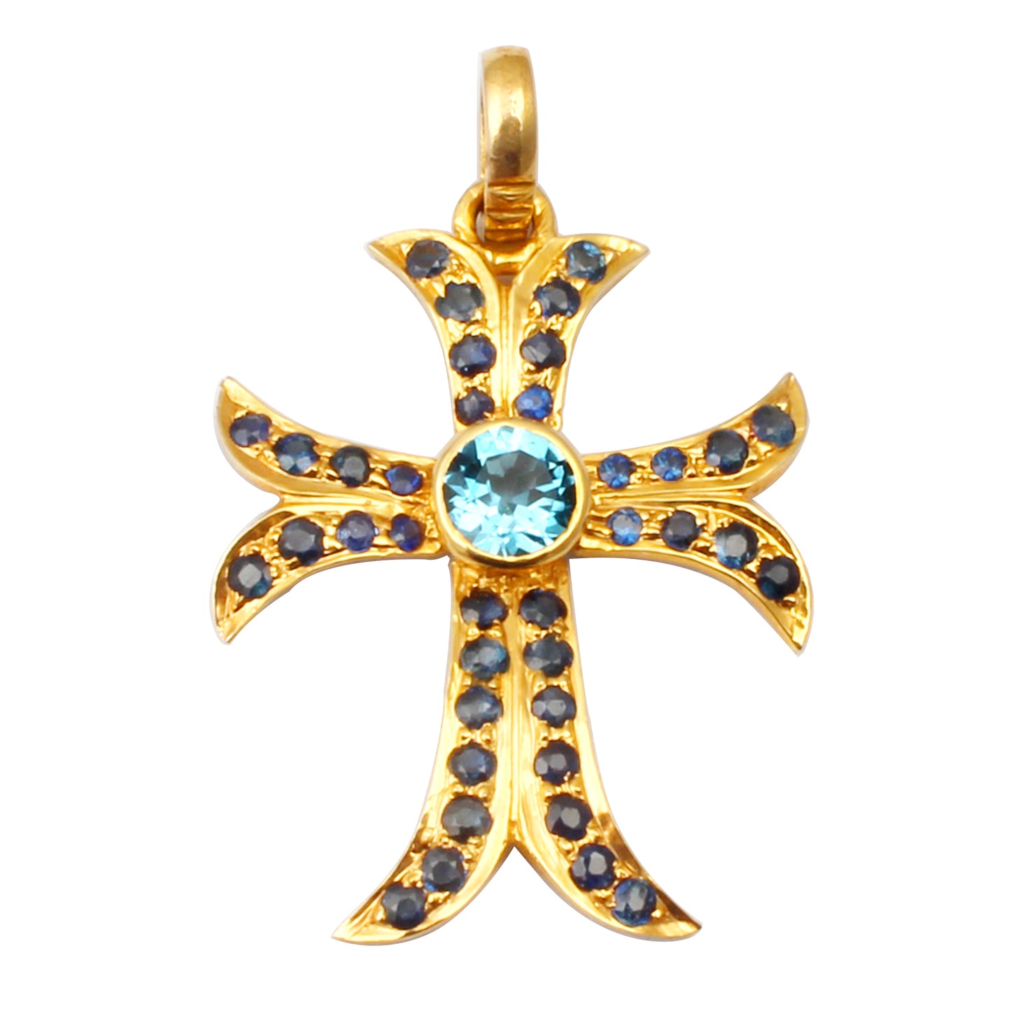 Blue Topaz, Sapphire Gold Pendant