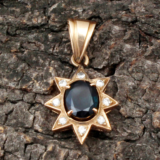 Sapphire And Diamonds Gold Pendant