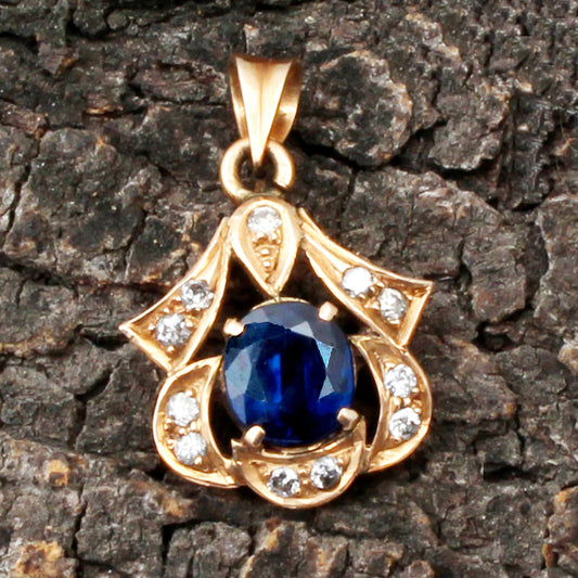 Sapphire And Diamonds Gold Pendant