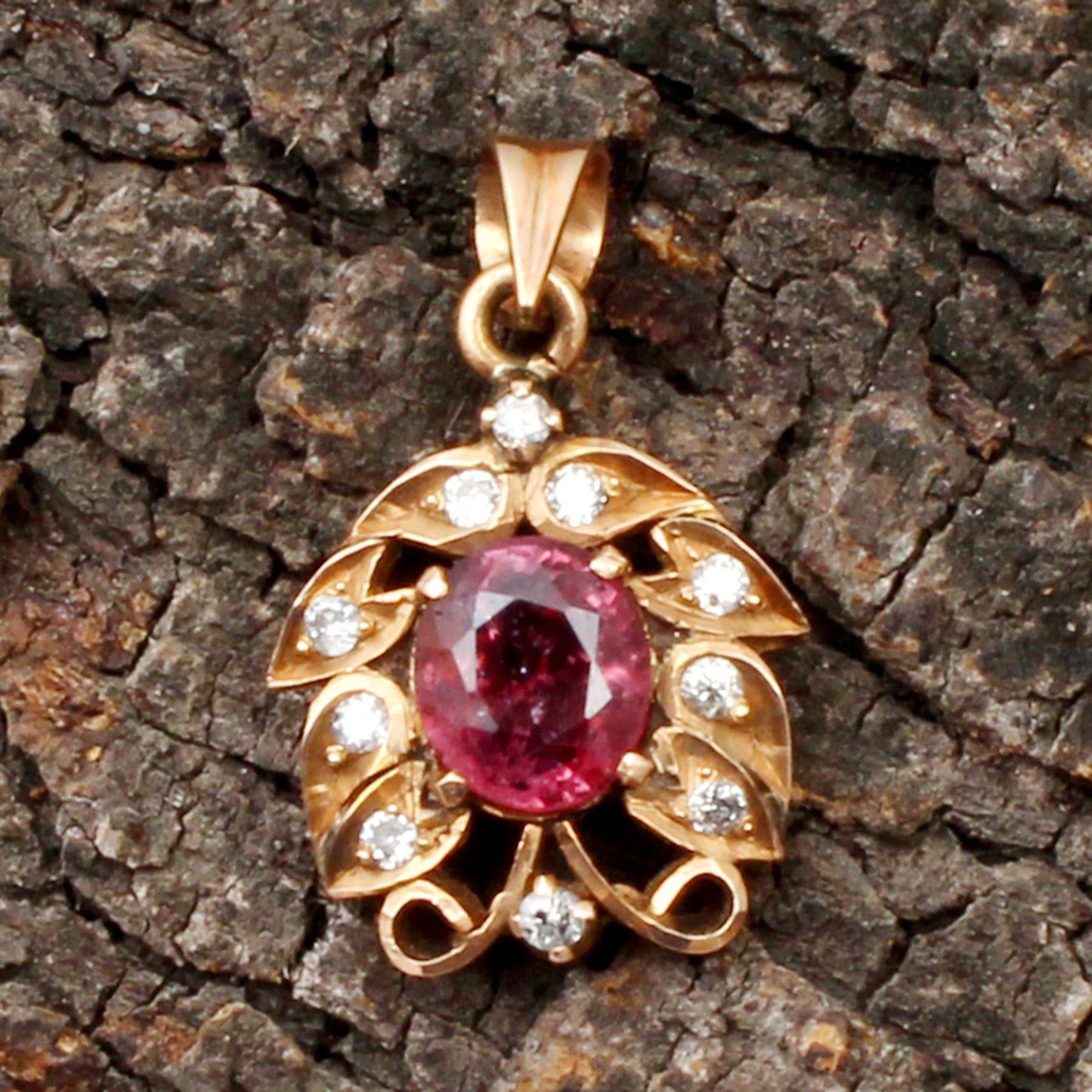 Ruby(Indian) And Diamonds Gold Pendant