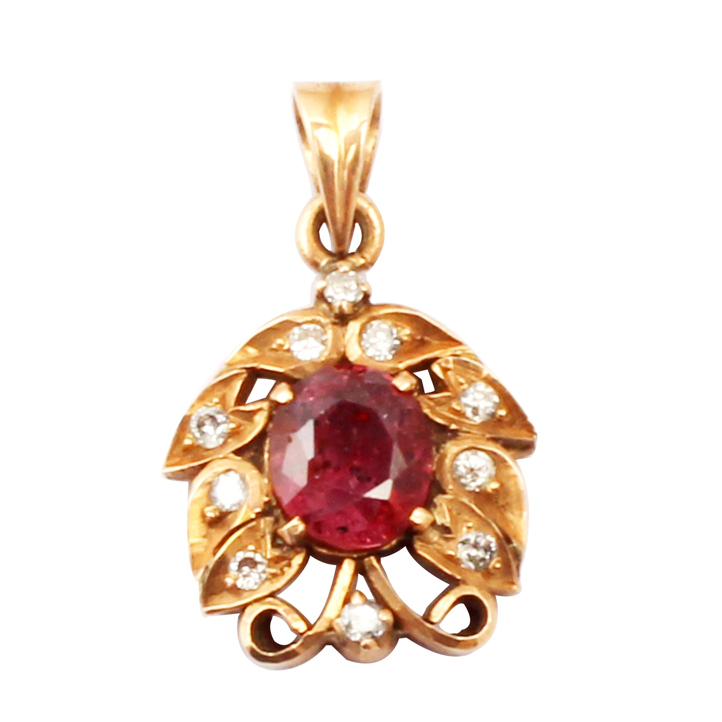 Ruby(Indian) And Diamonds Gold Pendant