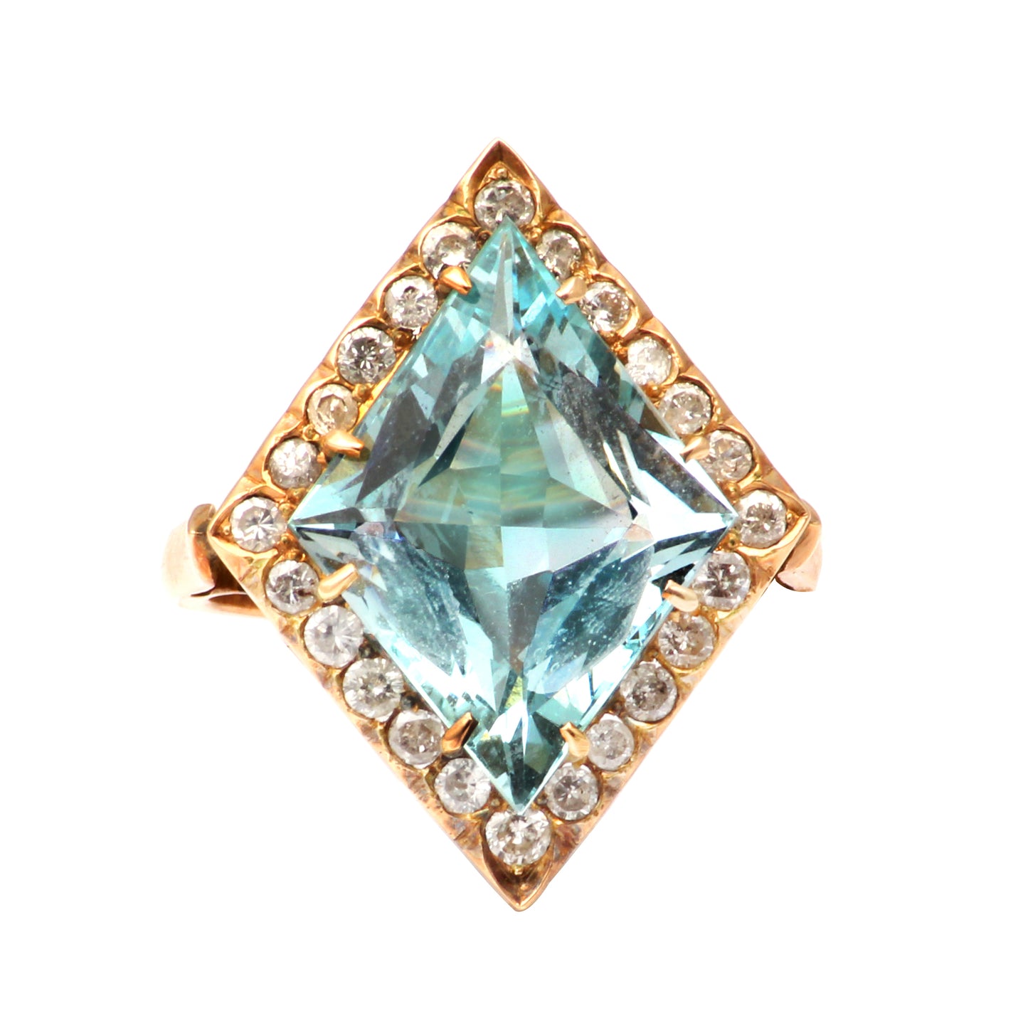 Aquamarine And Diamonds Gold Ring