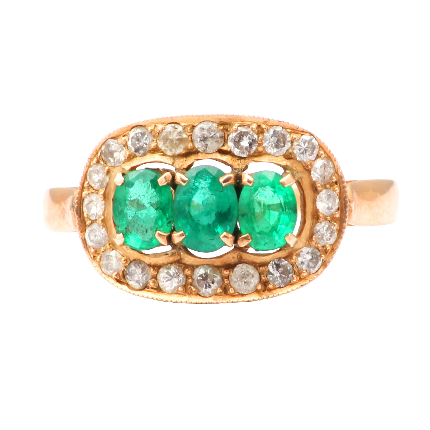 Emerald(Zambian) And Diamonds Gold Ring