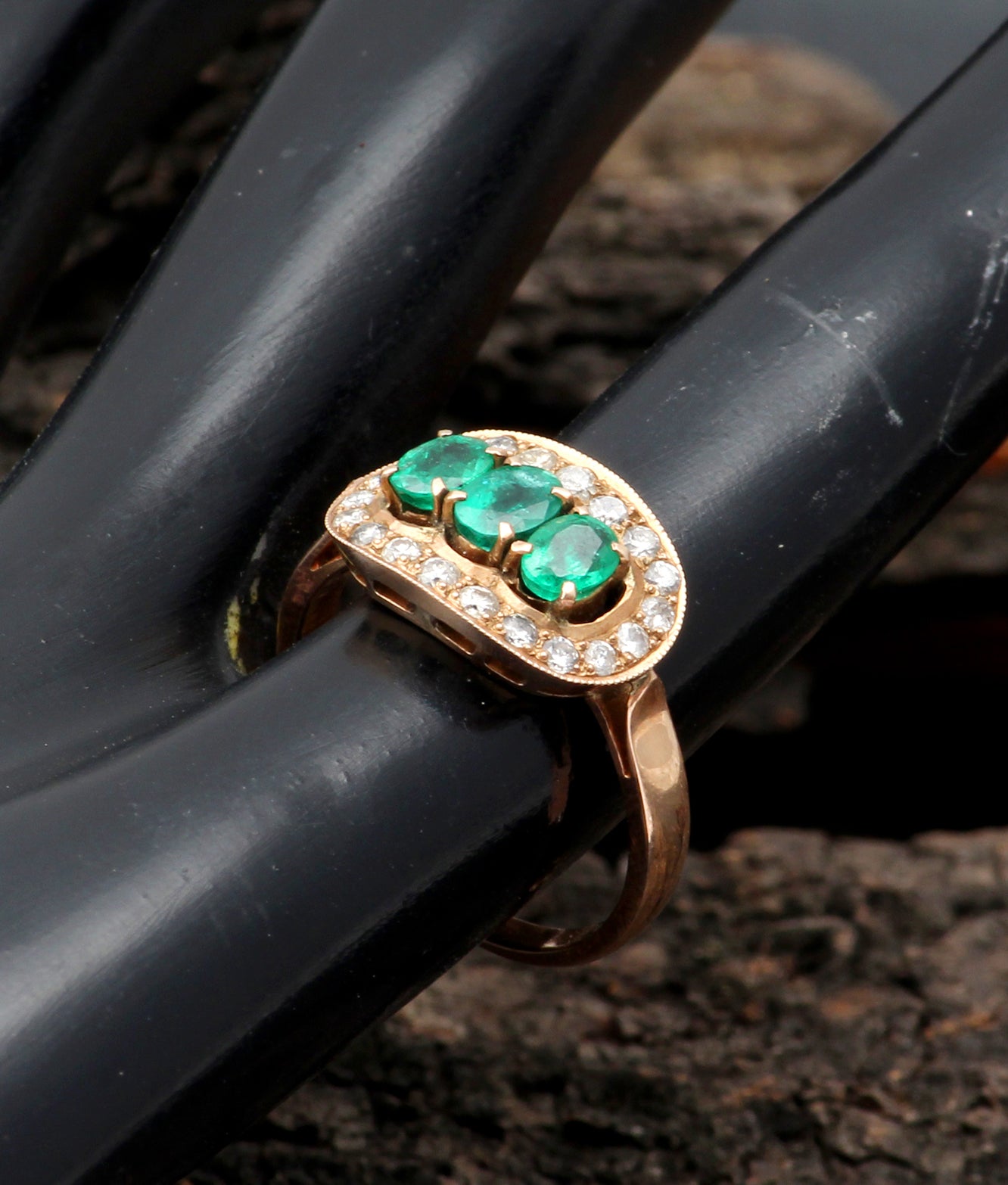 Emerald(Zambian) And Diamonds Gold Ring