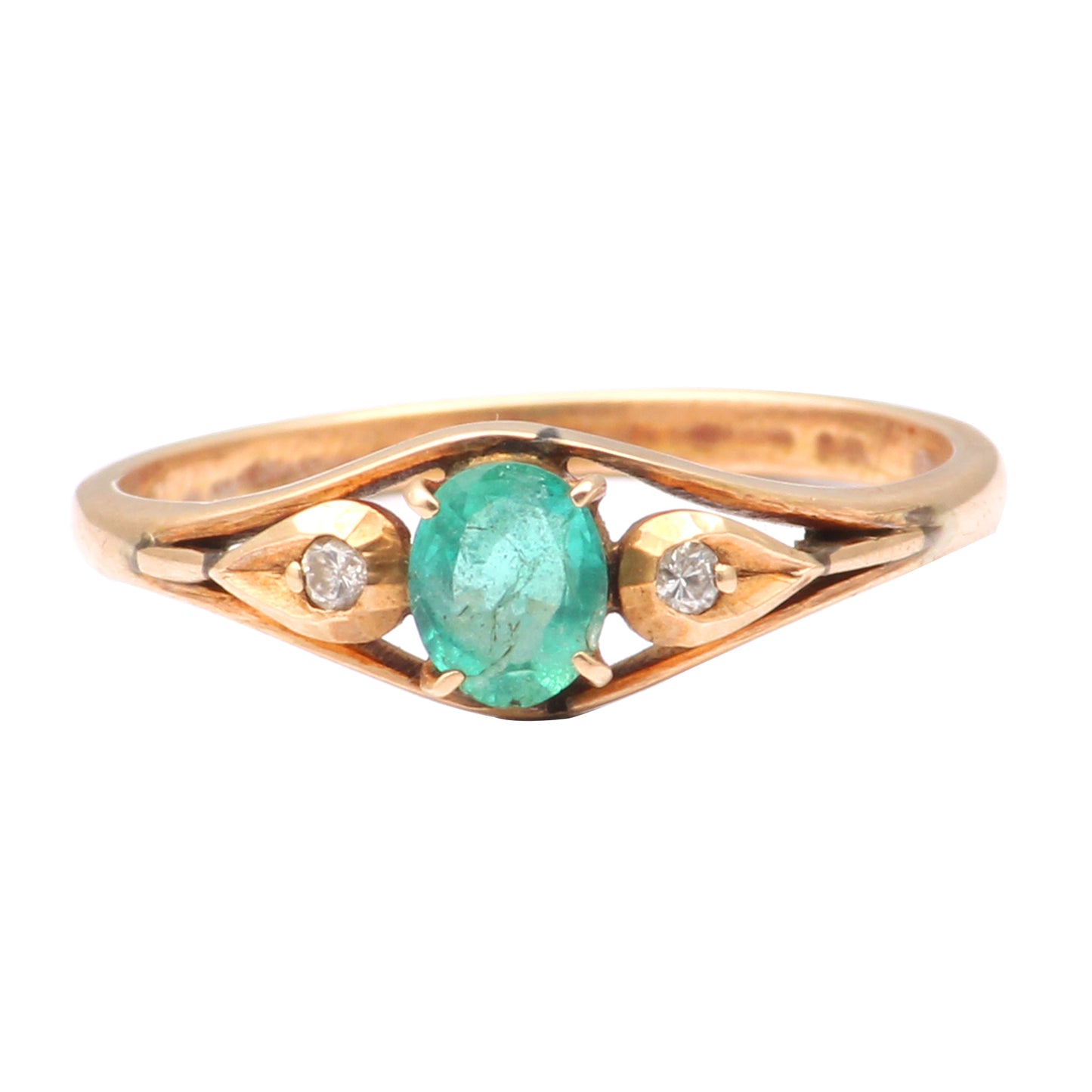 Emerald(Brazil) And Diamonds Gold Ring