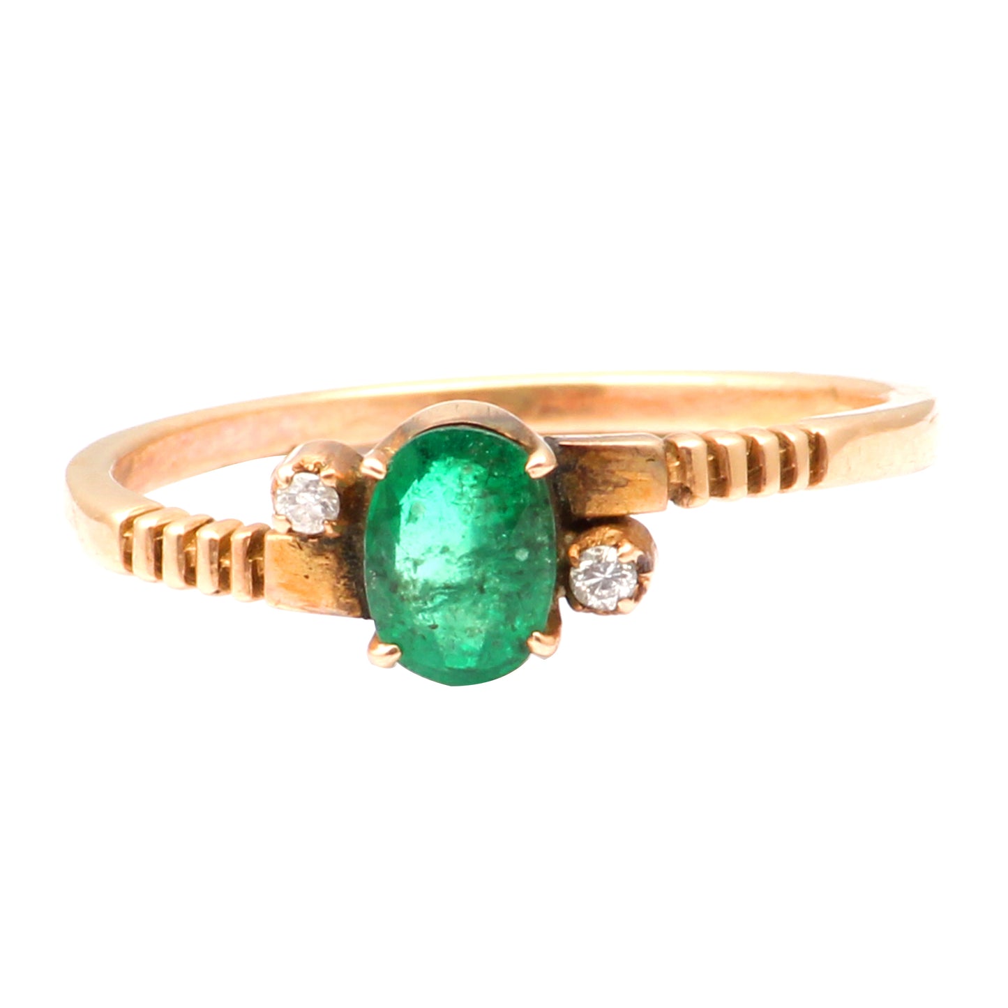 Emerald(Indian) And Diamonds Gold Ring