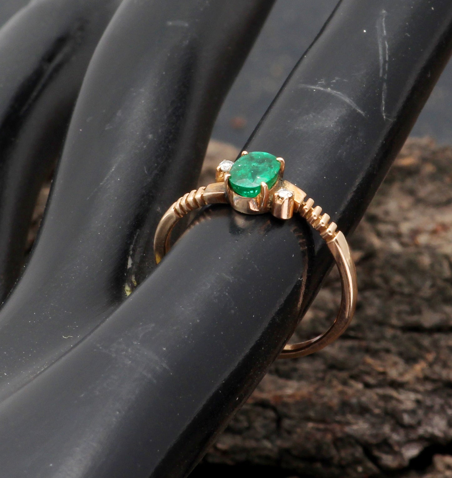 Emerald(Indian) And Diamonds Gold Ring