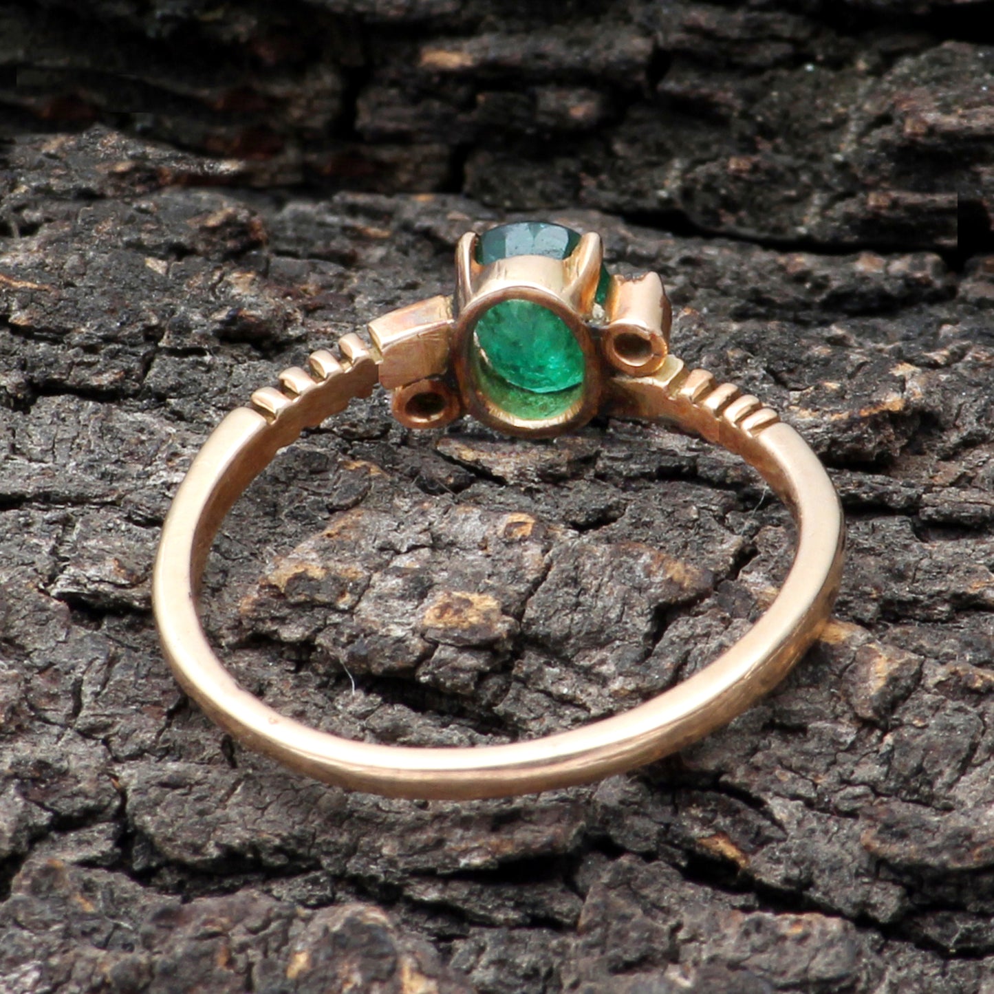 Emerald(Indian) And Diamonds Gold Ring