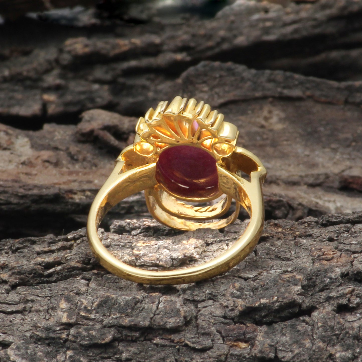 Ruby(Indian) And Diamonds Gold Ring