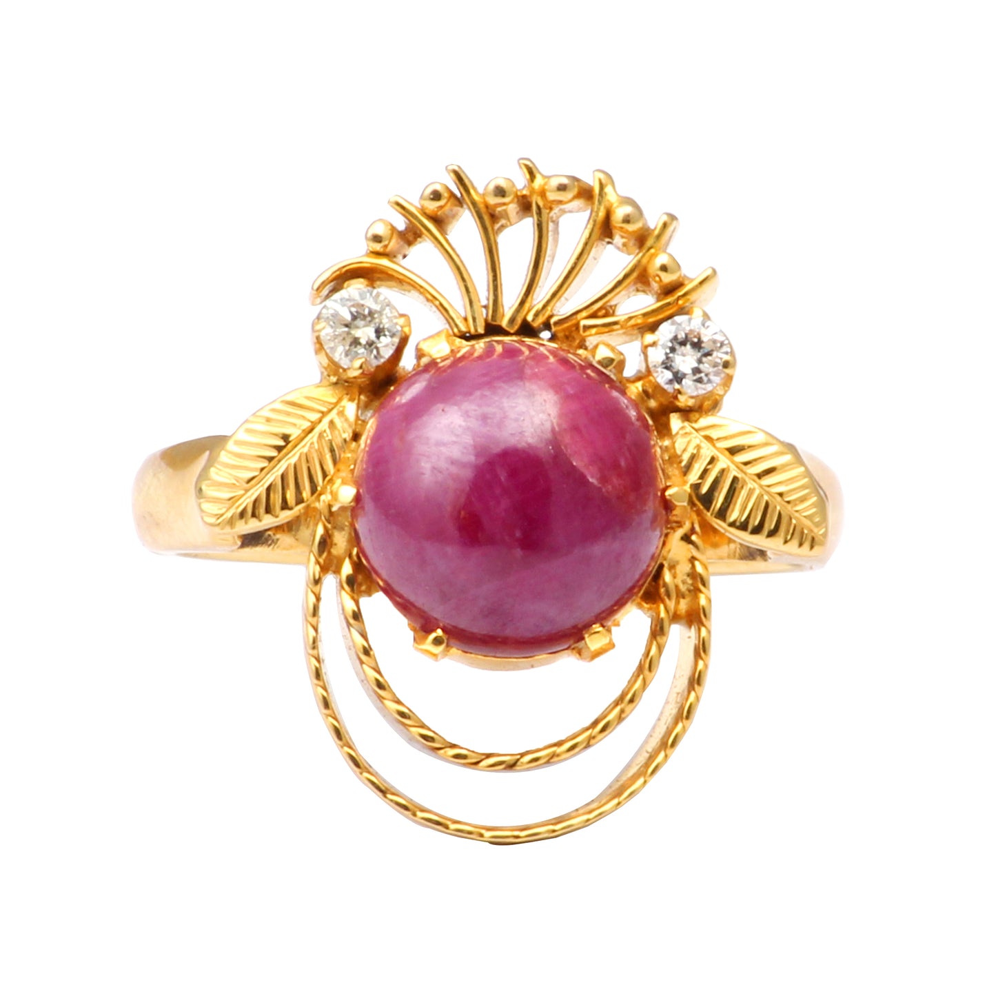 Ruby(Indian) And Diamonds Gold Ring