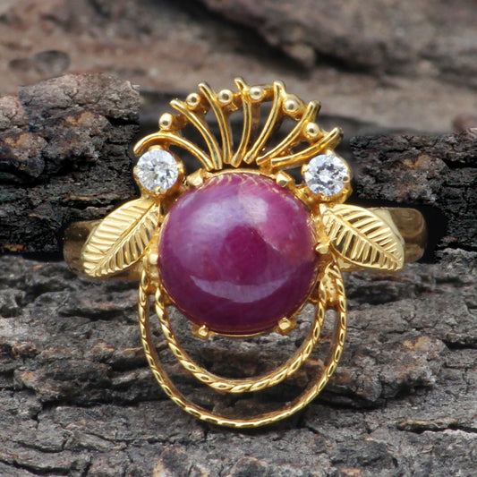 Ruby(Indian) And Diamonds Gold Ring