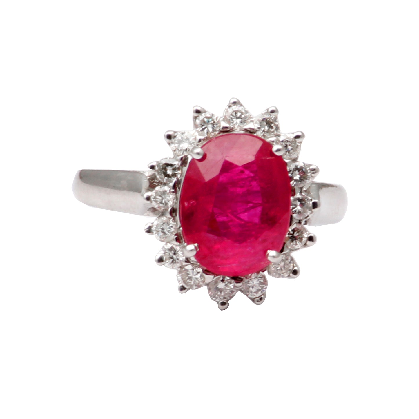 Ruby(Glass Filled) And Diamonds Gold Ring