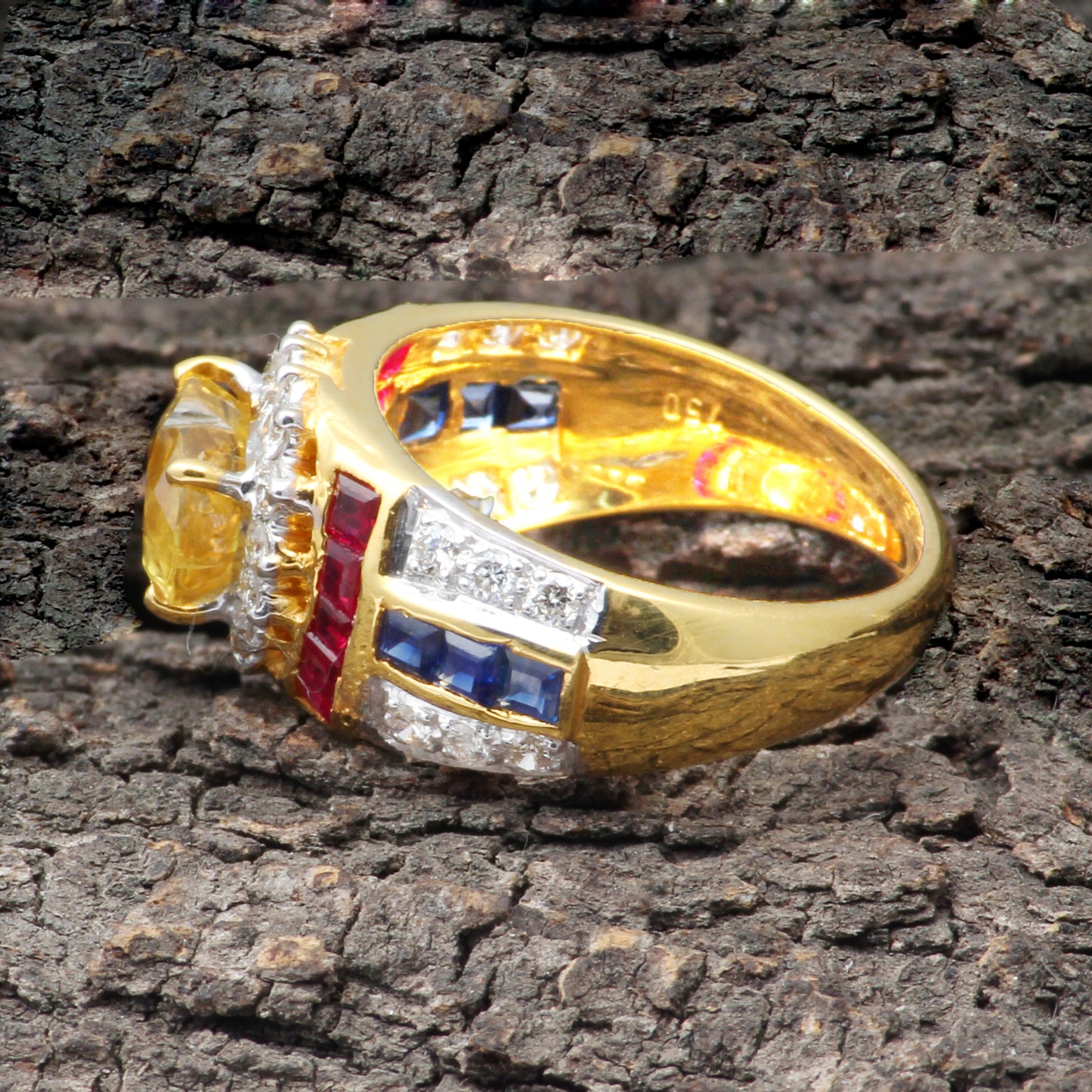 Yellow Sapphire 1, Blue Sapphire-6, Ruby-10 Gold Ring