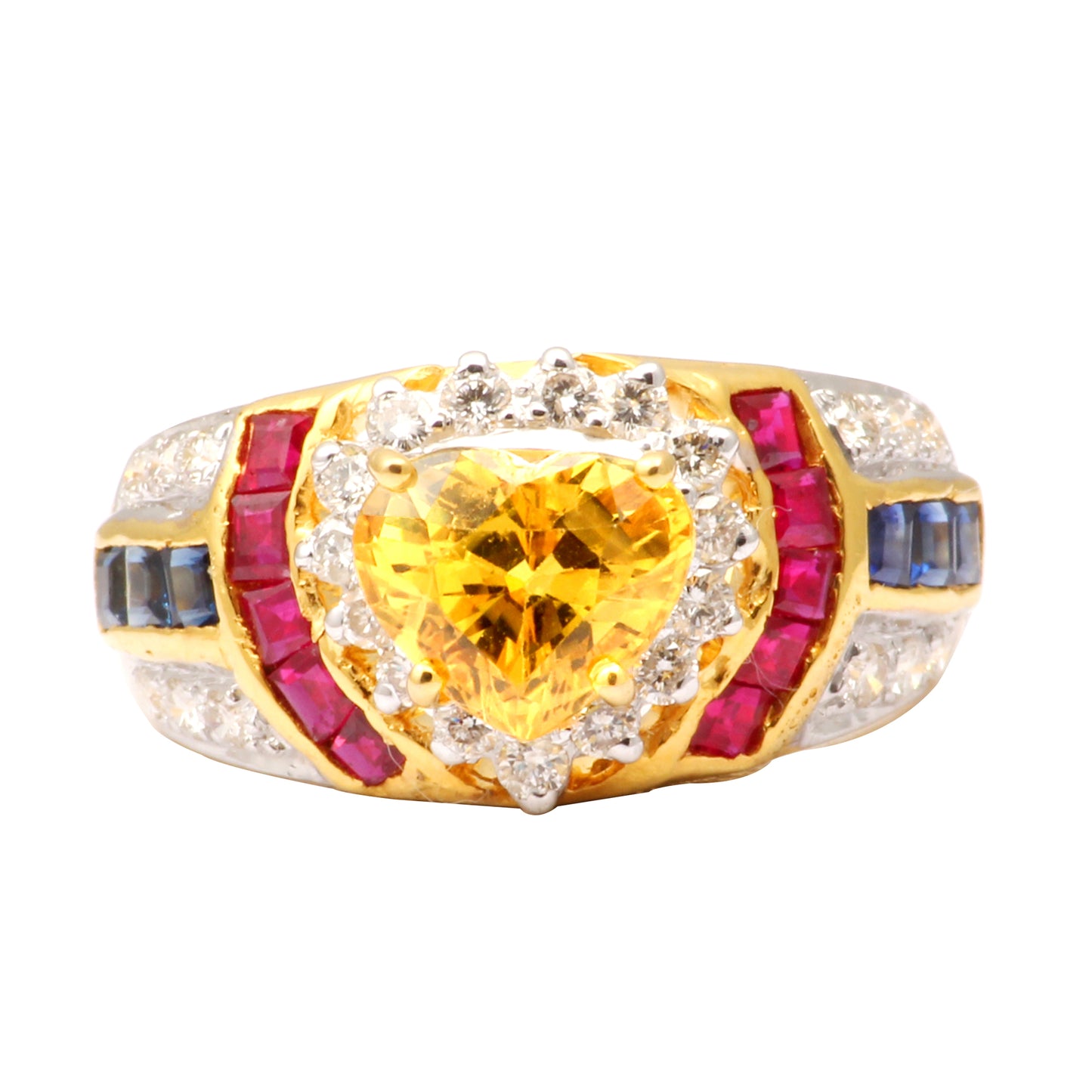 Yellow Sapphire 1, Blue Sapphire-6, Ruby-10 Gold Ring