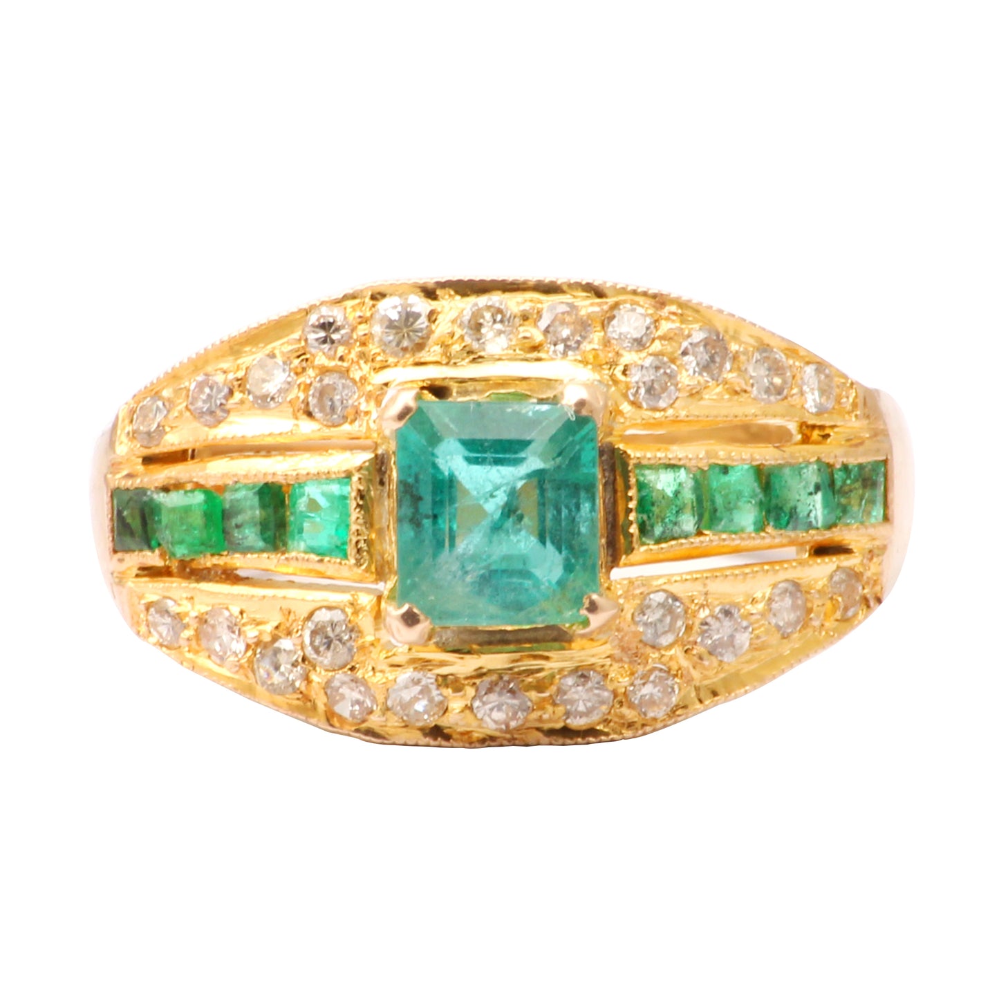 Emerald And Diamonds Gold Ring