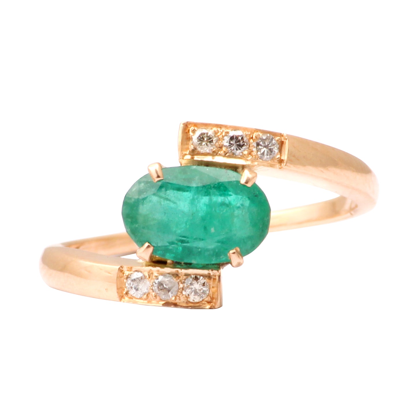 Emerald(Indian) And Diamonds Gold Ring