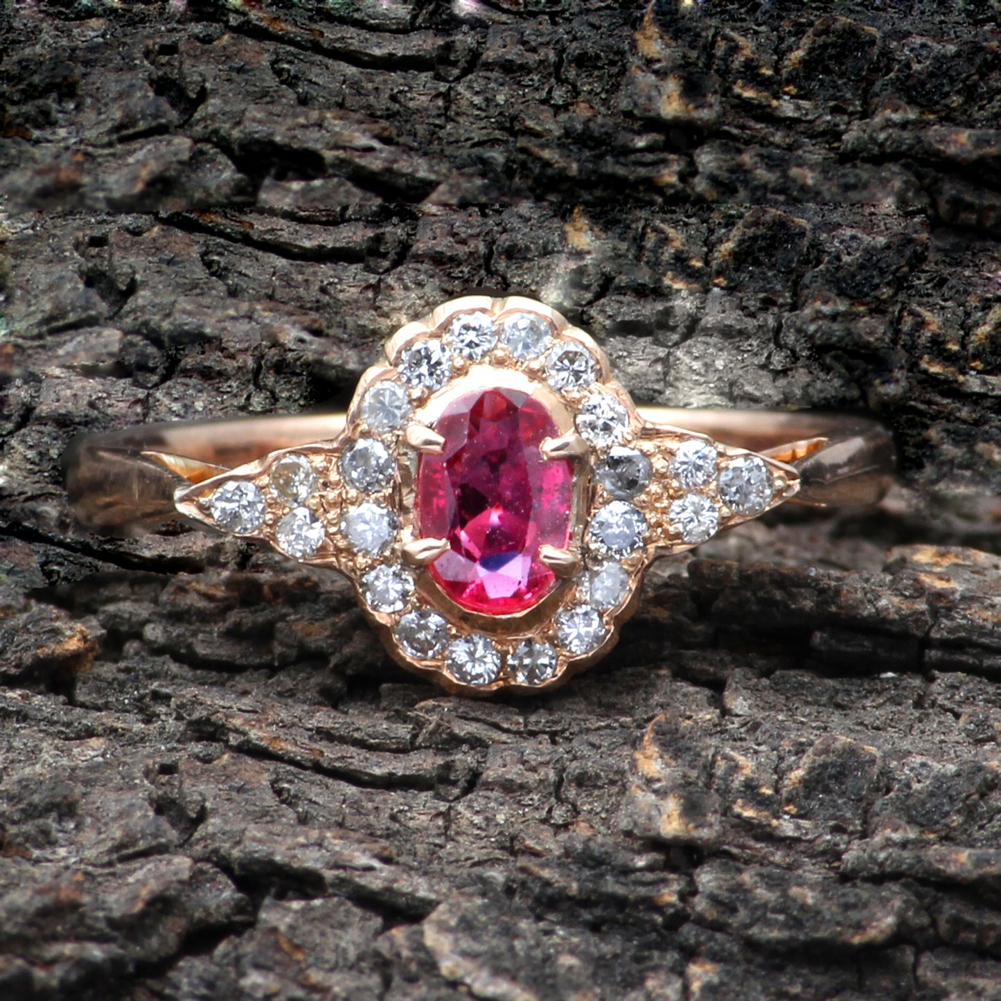 Ruby(Indian) And Diamonds Gold Ring