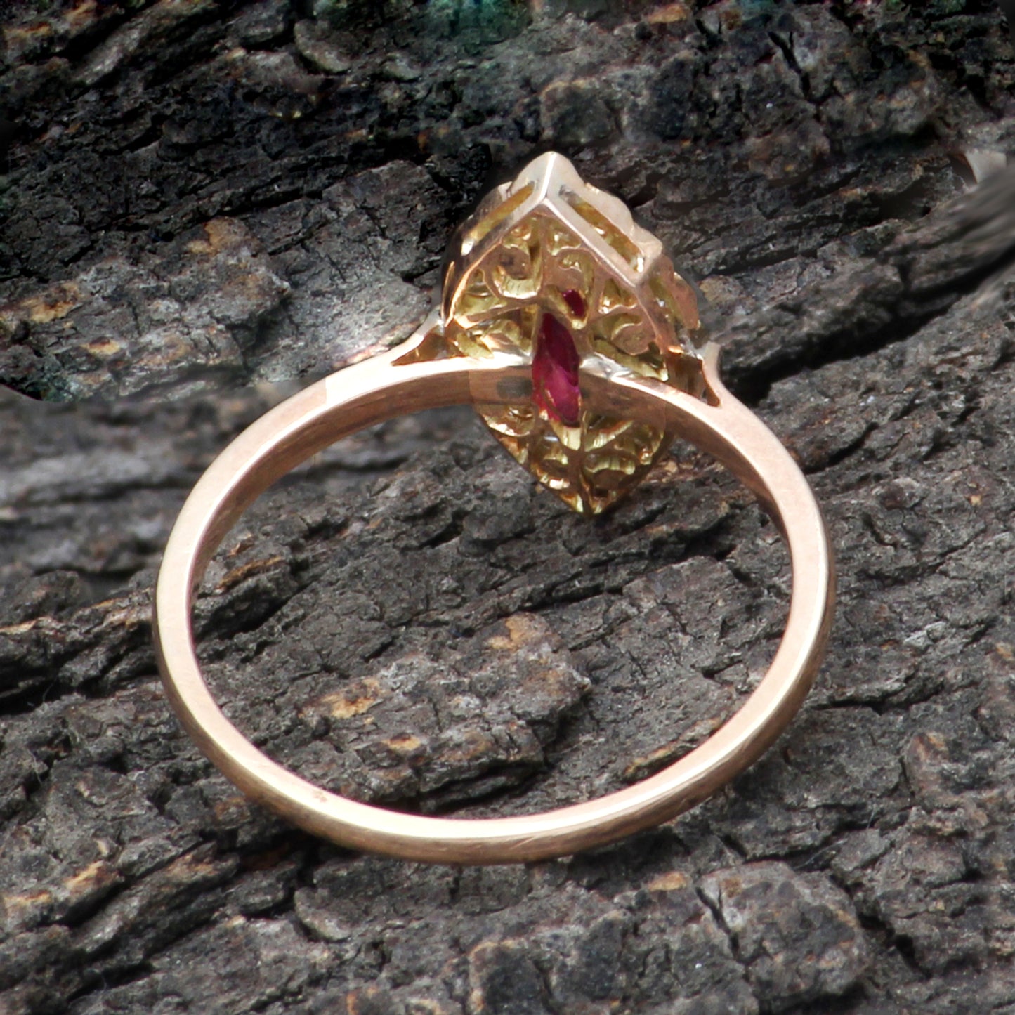 Ruby(Indian) And Diamonds Gold Ring