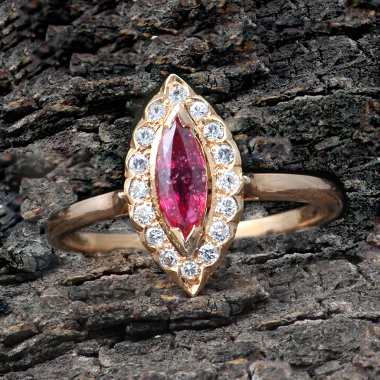 Ruby(Indian) And Diamonds Gold Ring