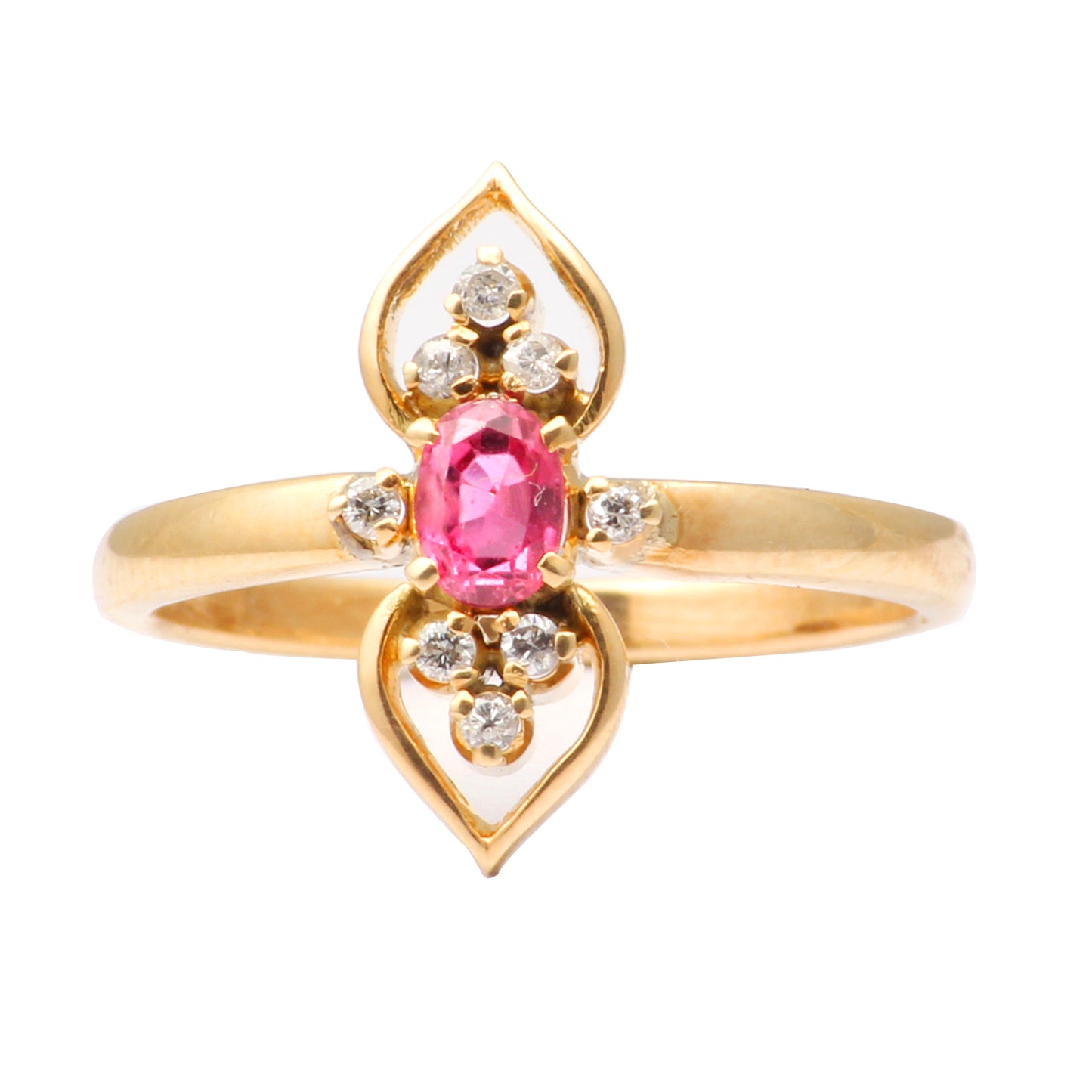 Ruby(Indian) And Diamonds Gold Ring