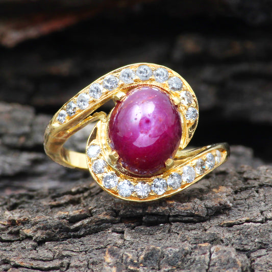 Ruby(Burma) And Diamonds Gold Ring