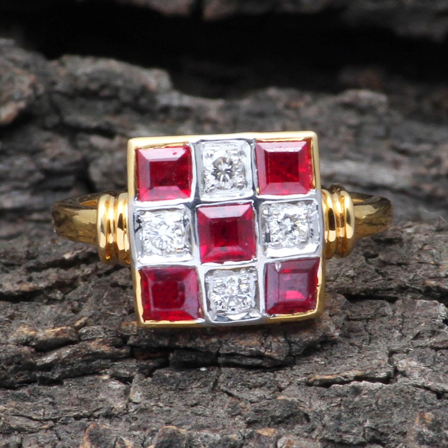 Ruby(Thai) And Diamonds Gold Ring