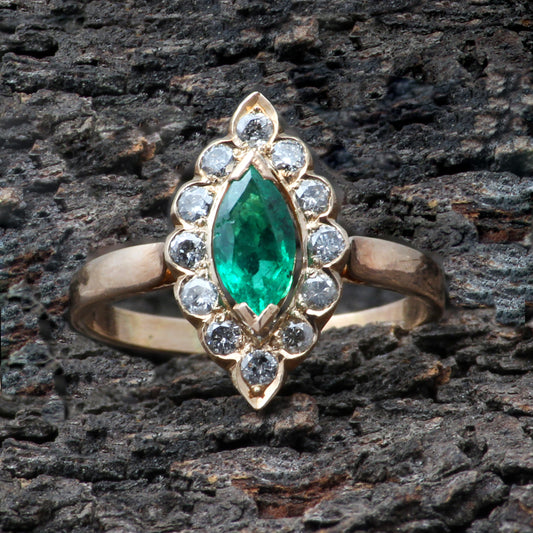 Emerald(Brazil) And Diamonds Gold Ring