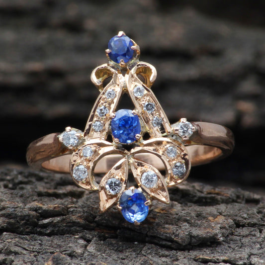 Sapphire(Natural) And Diamonds Gold Ring