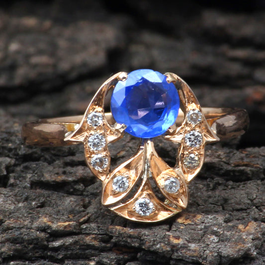 Sapphire(Burma) And Diamonds Gold Ring