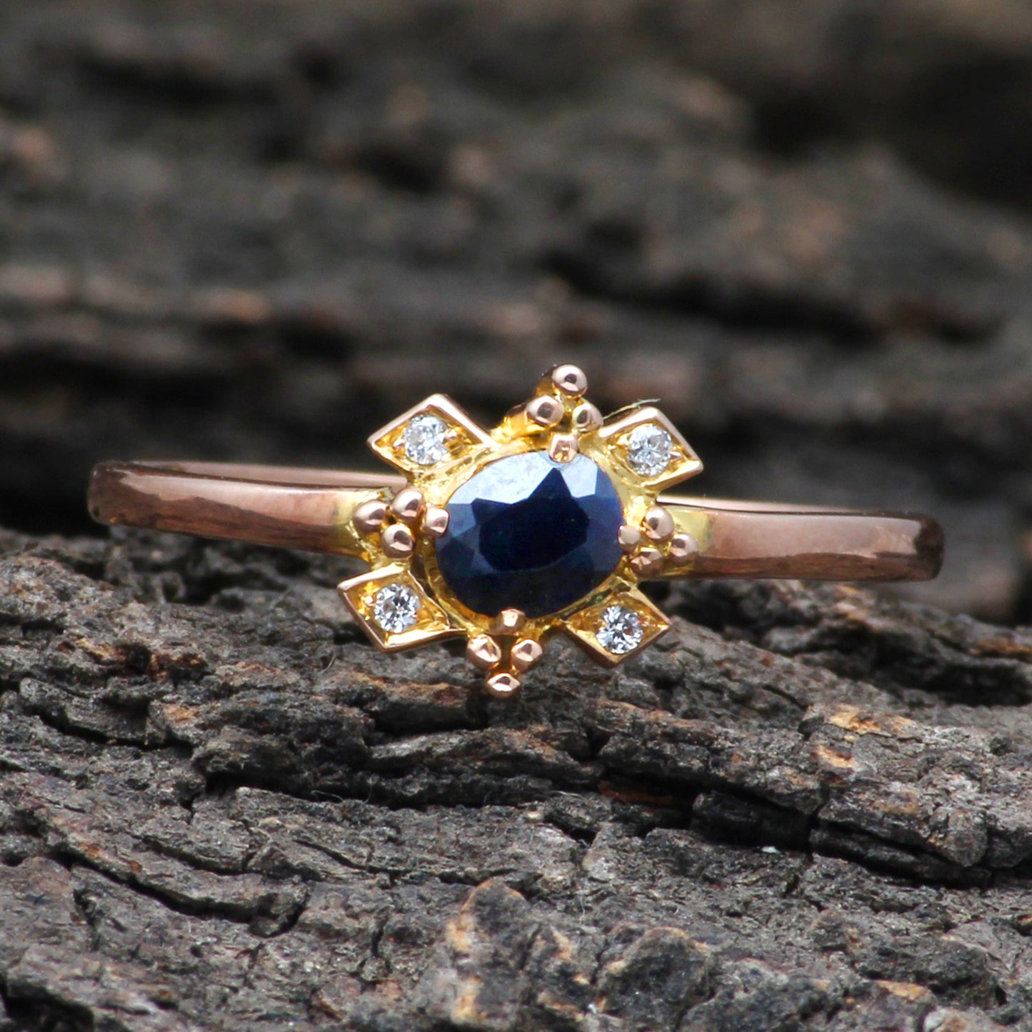 Sapphire And Diamonds Gold Ring