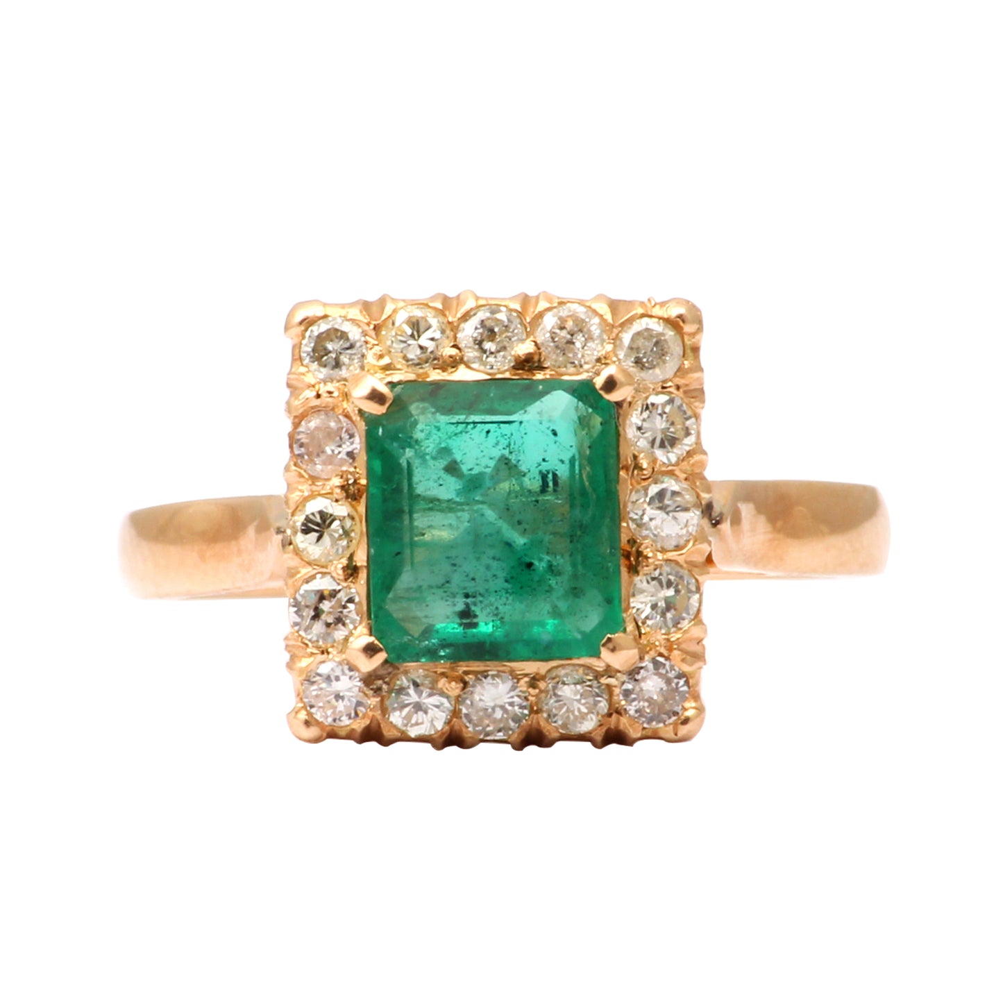 Emerald(Brazil) And Diamonds Gold Ring