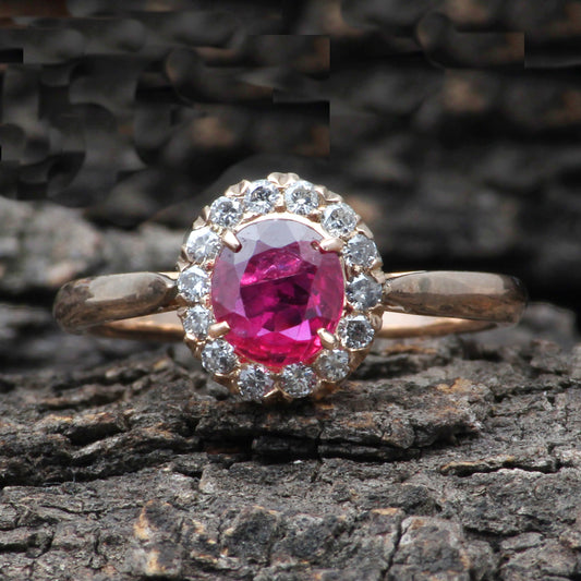 Ruby(Burma) And Diamonds Gold Ring