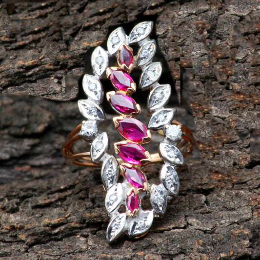 Ruby(Burma) And Diamonds Gold Ring