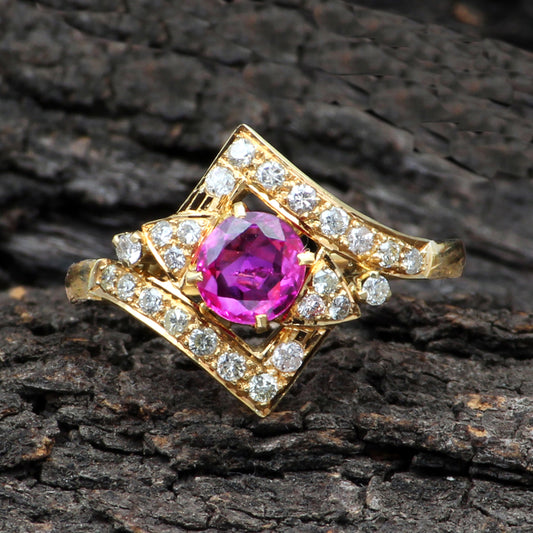 Ruby(Burma) And Diamonds Gold Ring