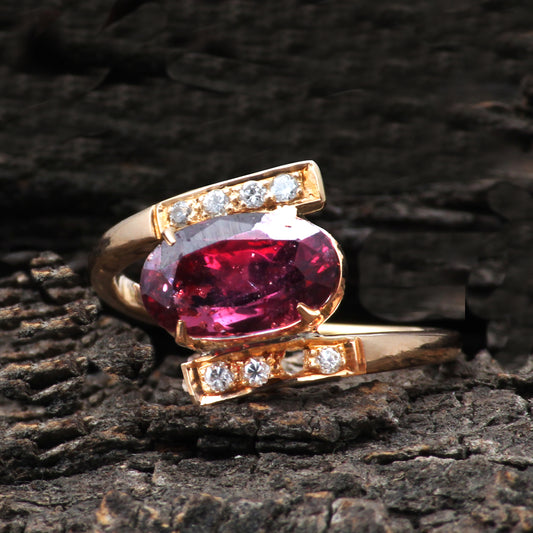 Ruby(Indian) And Diamonds Gold Ring