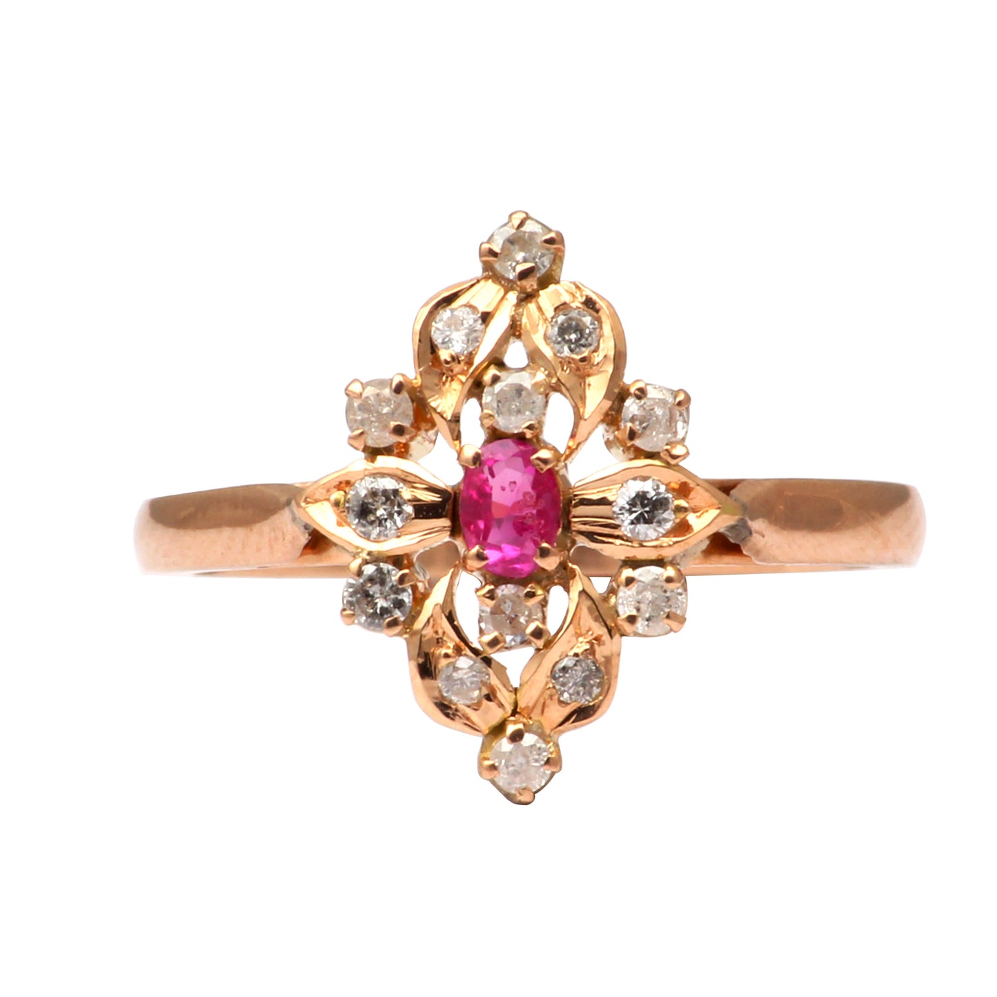 Ruby(Burma) And Diamonds Gold Ring