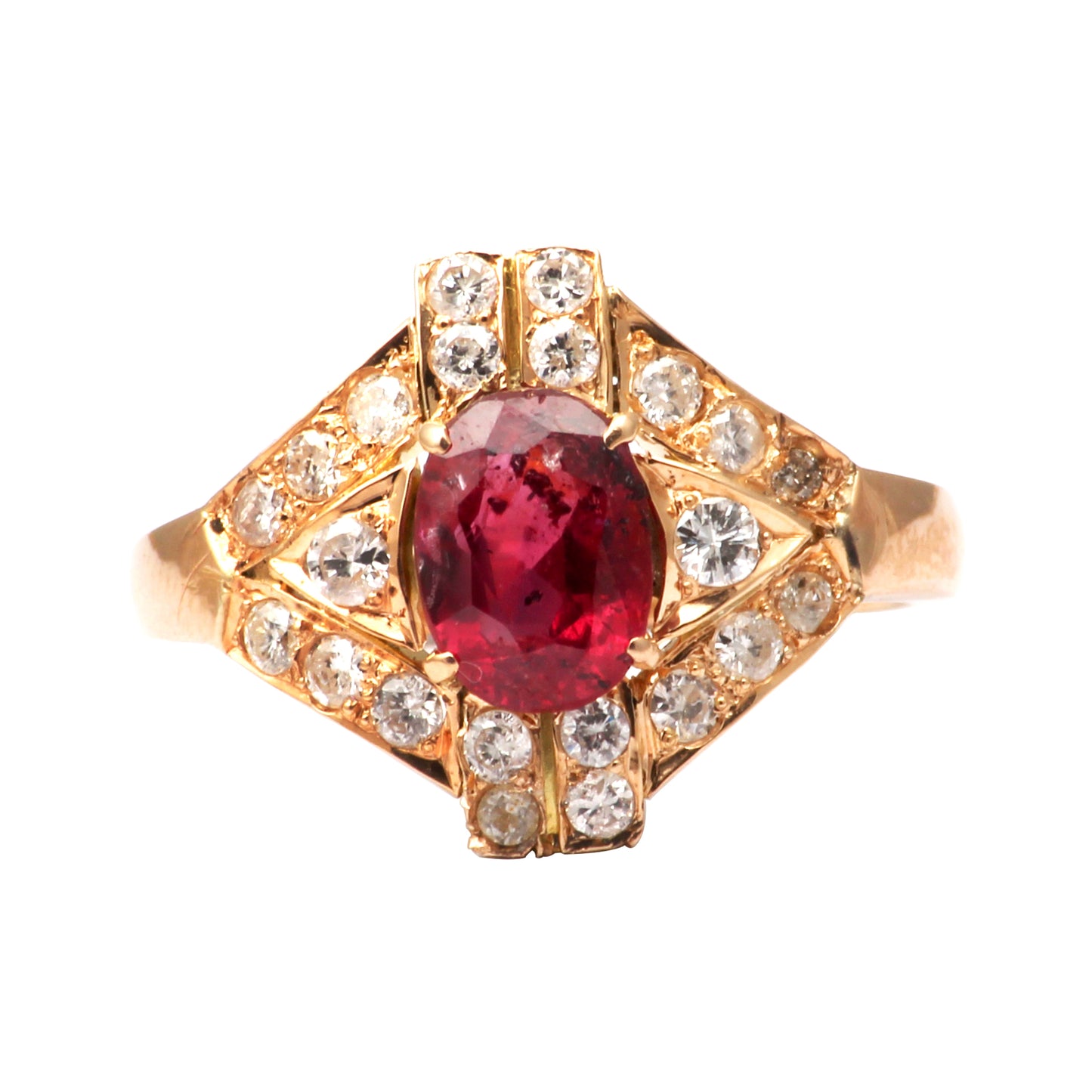 Ruby(Indian) And Diamonds Gold Ring