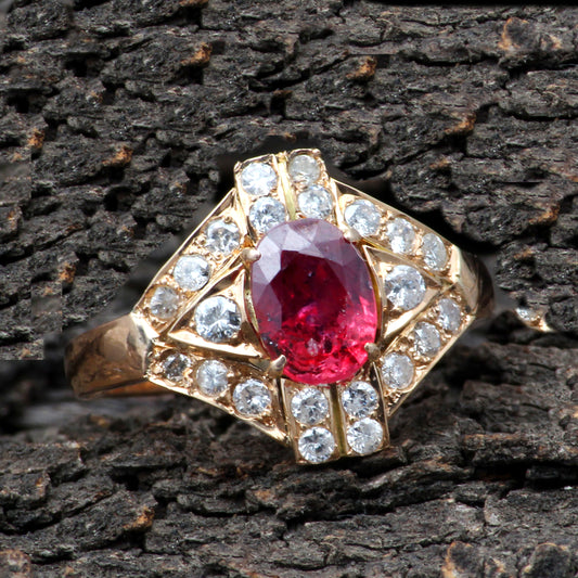 Ruby(Indian) And Diamonds Gold Ring