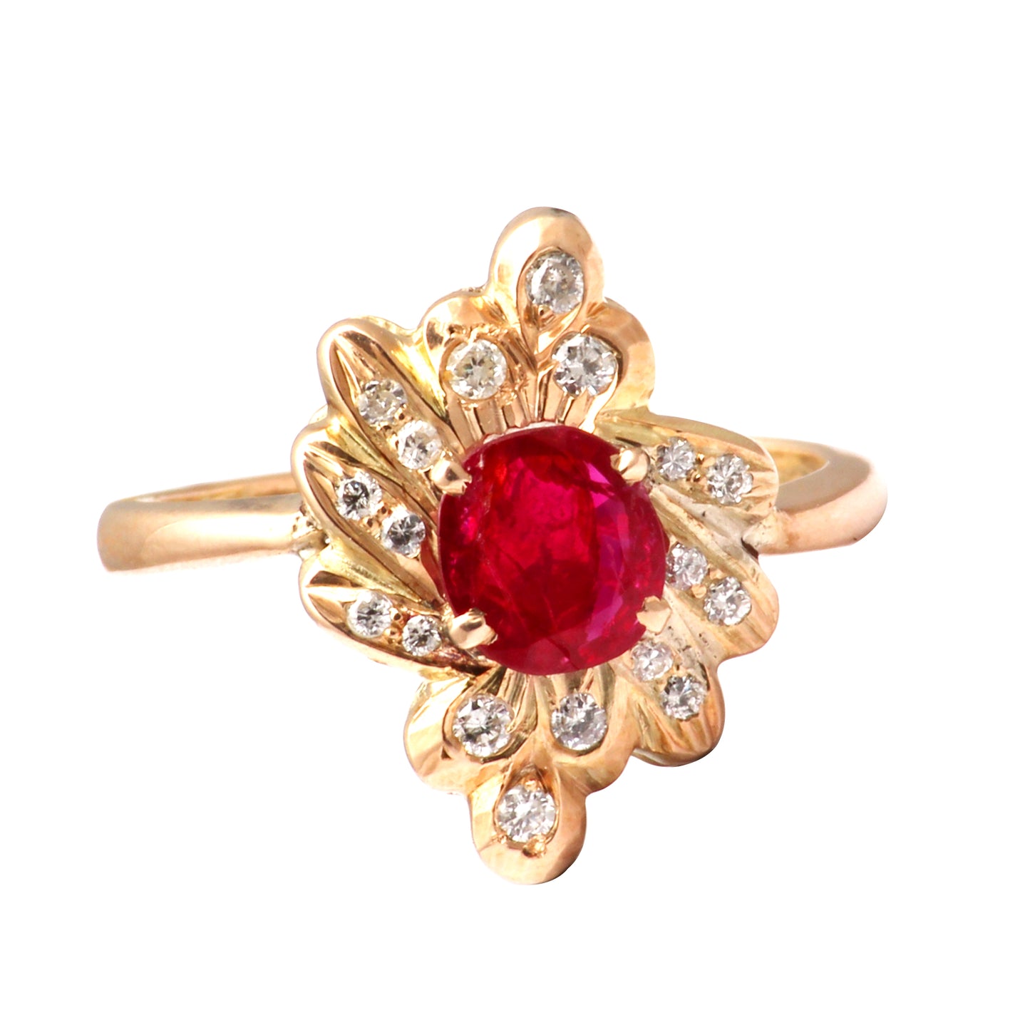 Ruby(Natural) And Diamonds Gold Ring