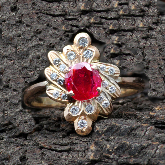 Ruby(Natural) And Diamonds Gold Ring