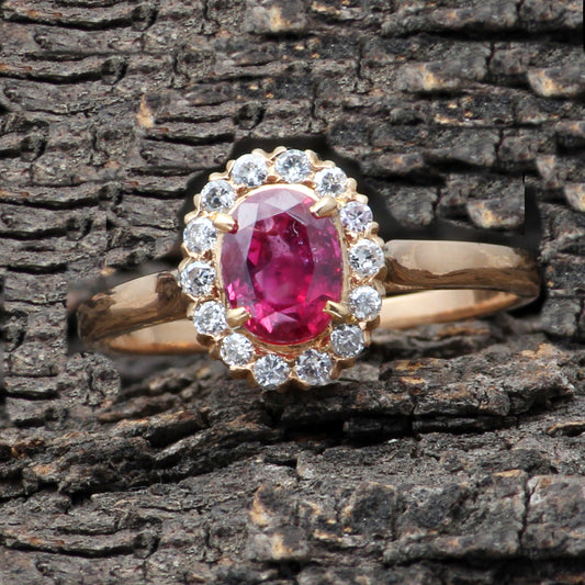 Ruby(Indian) And Diamonds Gold Ring