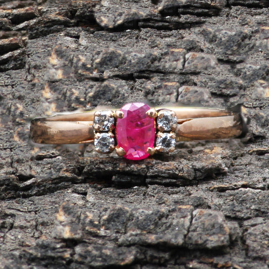 Ruby(Indian) And Diamonds Gold Ring