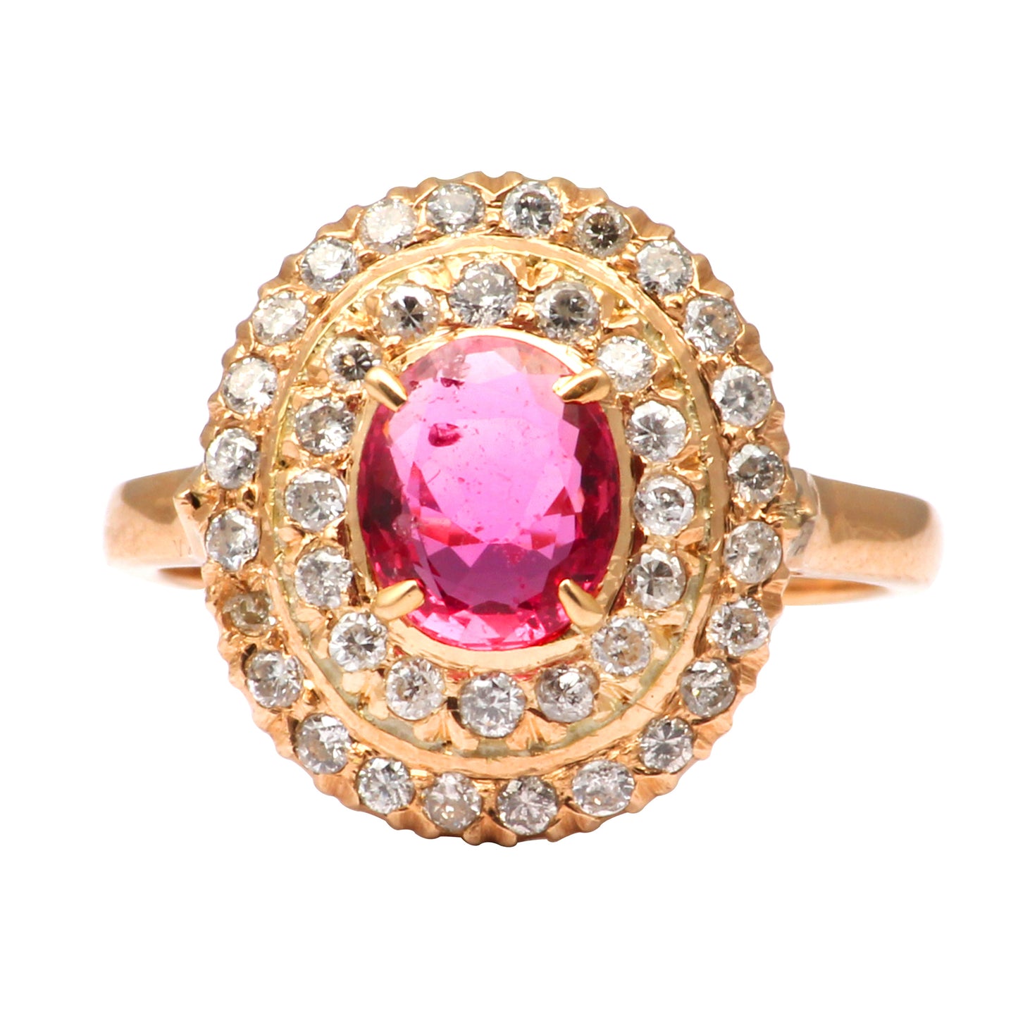 Ruby(Indian) And Diamonds Gold Ring