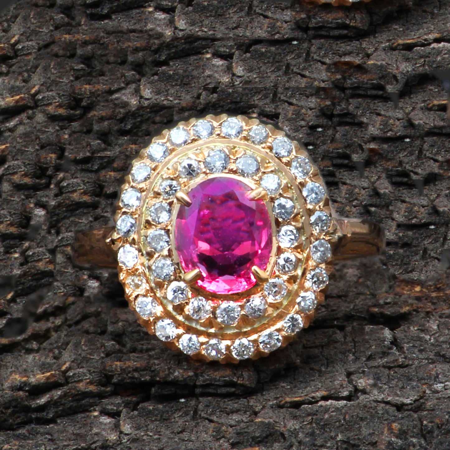 Ruby(Indian) And Diamonds Gold Ring