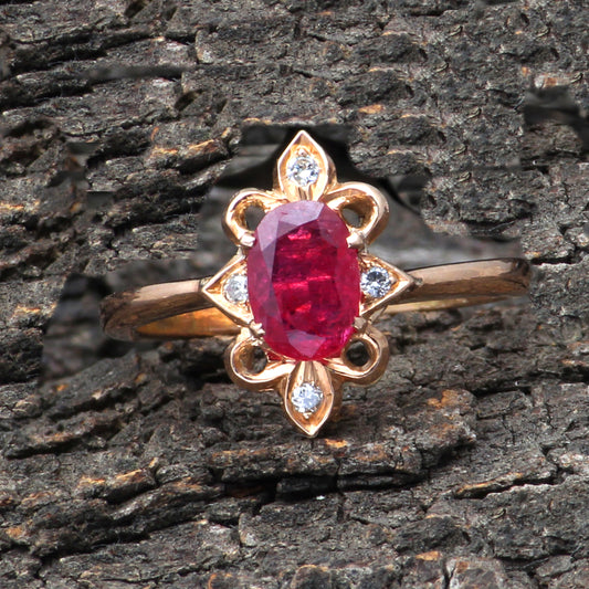 Ruby(Natural) And Diamonds Gold Ring