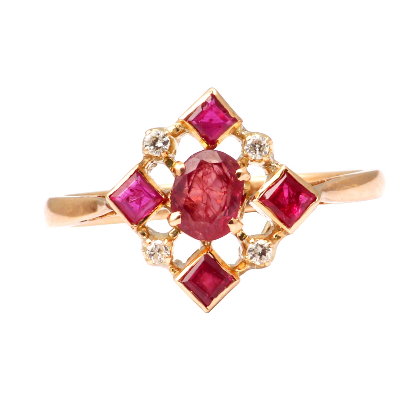 Ruby(Natural) And Diamonds Gold Ring