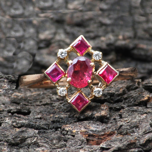 Ruby(Natural) And Diamonds Gold Ring