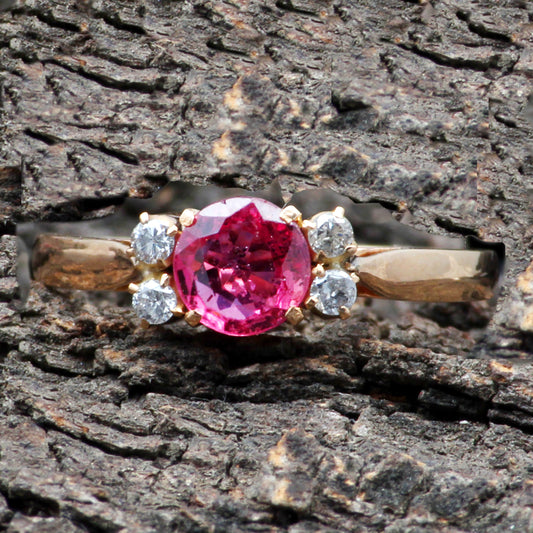 Ruby(Natural) And Diamonds Gold Ring